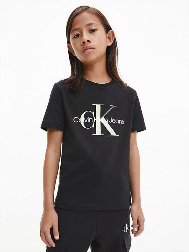 Black Calvin Klein Organic Cotton Logo Girls's T-Shirt | KBHG-23064