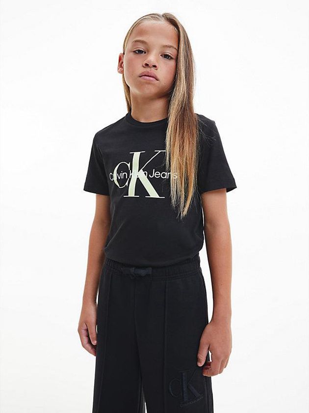 Black Calvin Klein Organic Cotton Logo Girls's T-Shirt | KBHG-23064