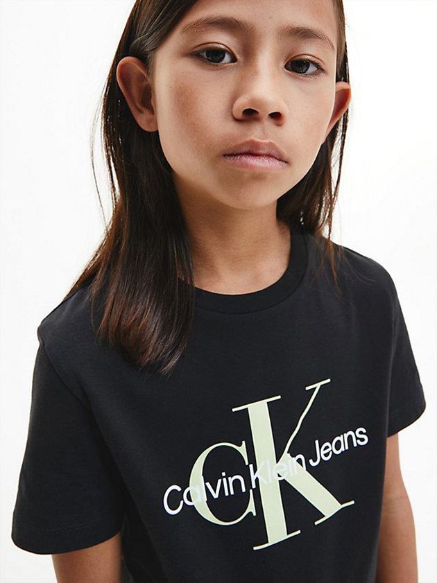 Black Calvin Klein Organic Cotton Logo Girls's T-Shirt | KBHG-23064