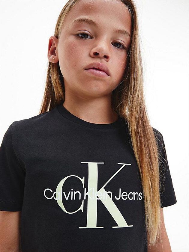 Black Calvin Klein Organic Cotton Logo Girls's T-Shirt | KBHG-23064