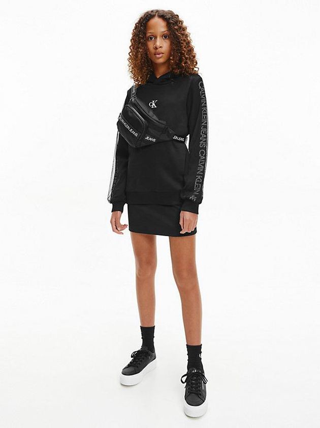 Black Calvin Klein Organic Cotton Logo Girls's Hoodie | IYJO-50912