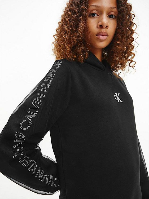 Black Calvin Klein Organic Cotton Logo Girls's Hoodie | IYJO-50912