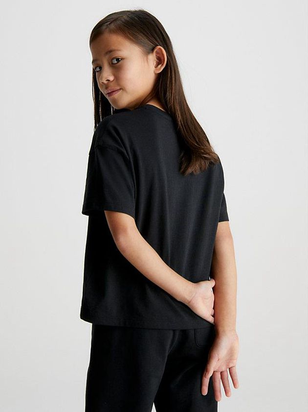 Black Calvin Klein Organic Cotton Logo Girls's T-Shirt | NWCF-80736