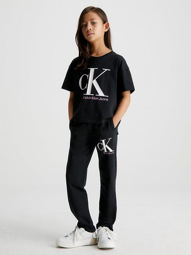 Black Calvin Klein Organic Cotton Logo Girls's T-Shirt | NWCF-80736