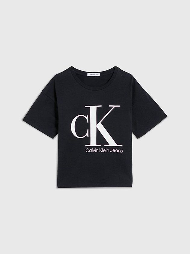 Black Calvin Klein Organic Cotton Logo Girls's T-Shirt | NWCF-80736