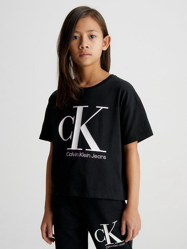 Black Calvin Klein Organic Cotton Logo Girls\'s T-Shirt | NWCF-80736