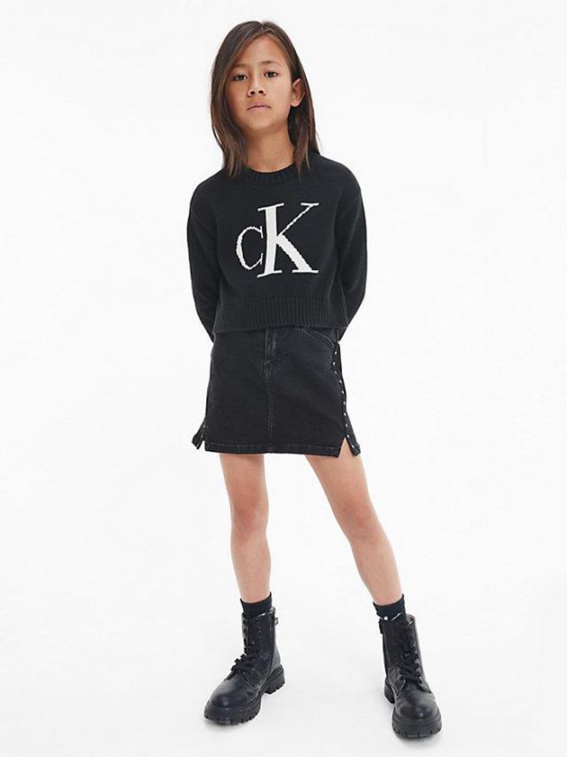 Black Calvin Klein Organic Cotton Logo Jumper Girls's Sweater | PQBM-83906