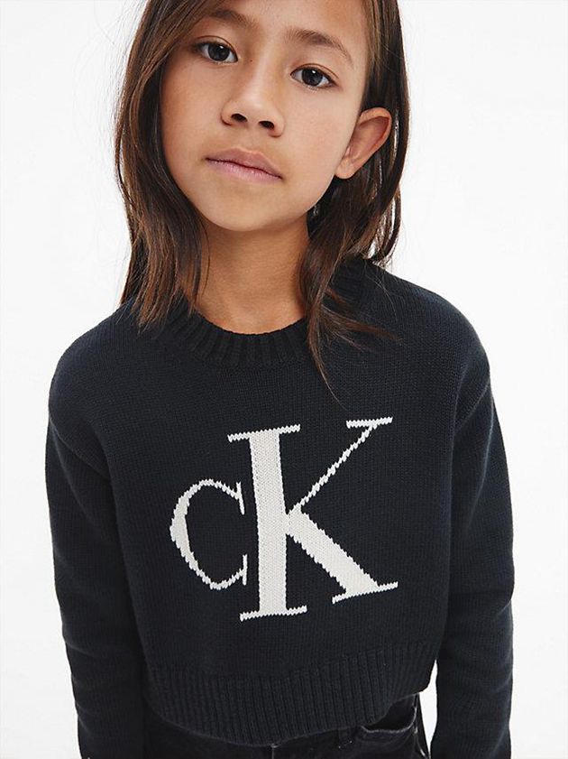 Black Calvin Klein Organic Cotton Logo Jumper Girls's Sweater | PQBM-83906