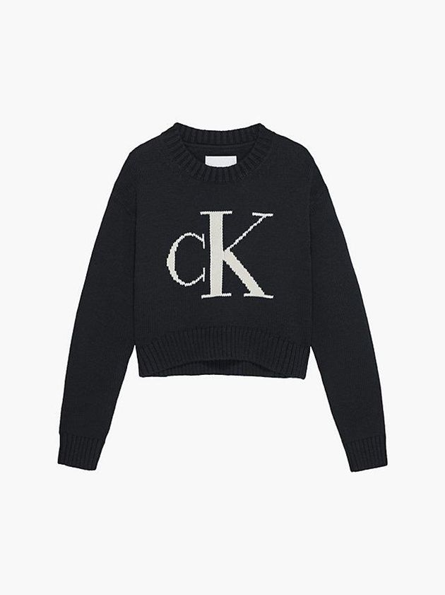 Black Calvin Klein Organic Cotton Logo Jumper Girls's Sweater | PQBM-83906