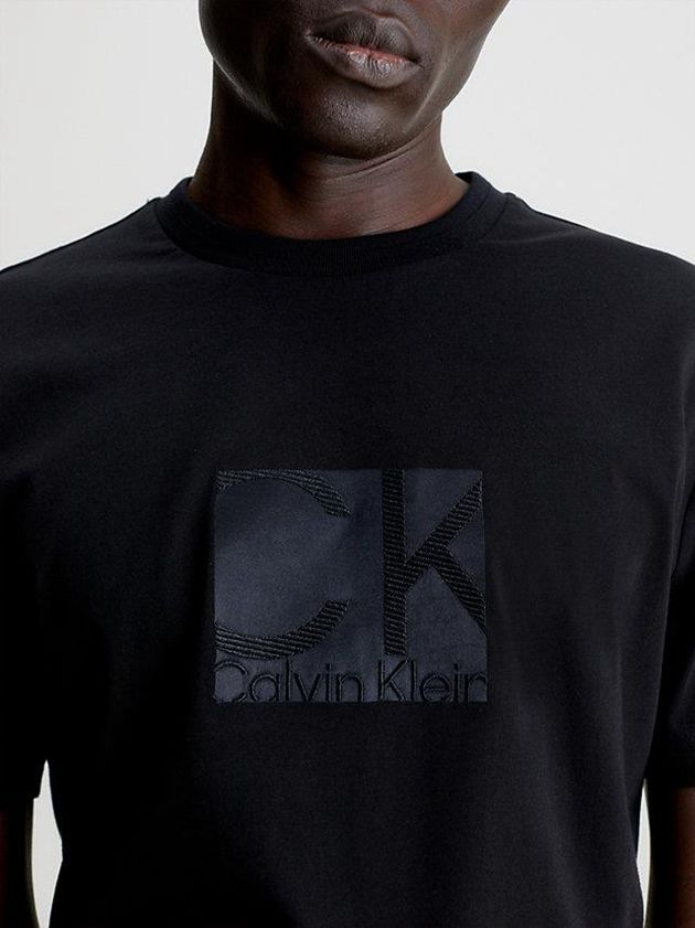 Black Calvin Klein Organic Cotton Logo Men T-Shirt | BHES-17490