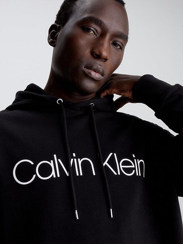 Black Calvin Klein Organic Cotton Logo Men Hoodie | IQRE-17495