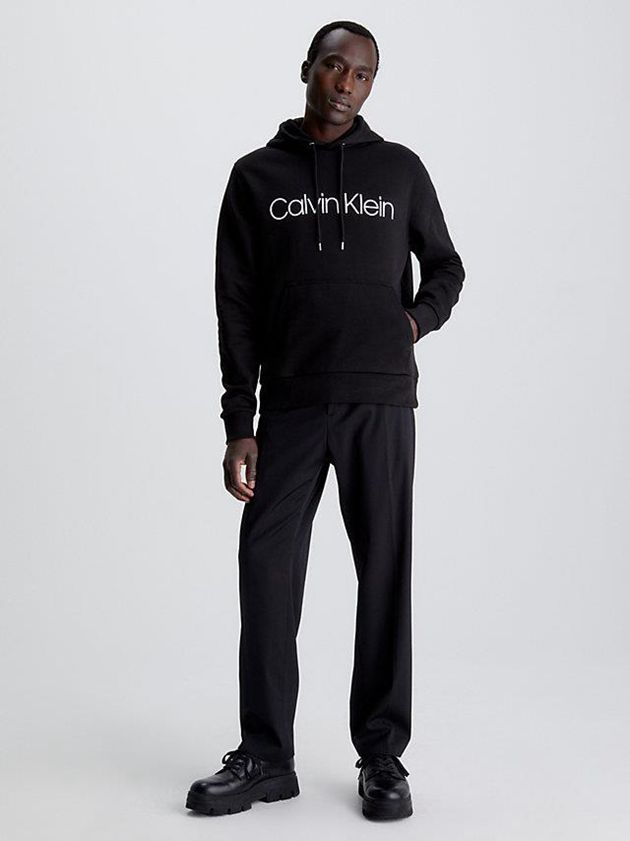 Black Calvin Klein Organic Cotton Logo Men Hoodie | IQRE-17495