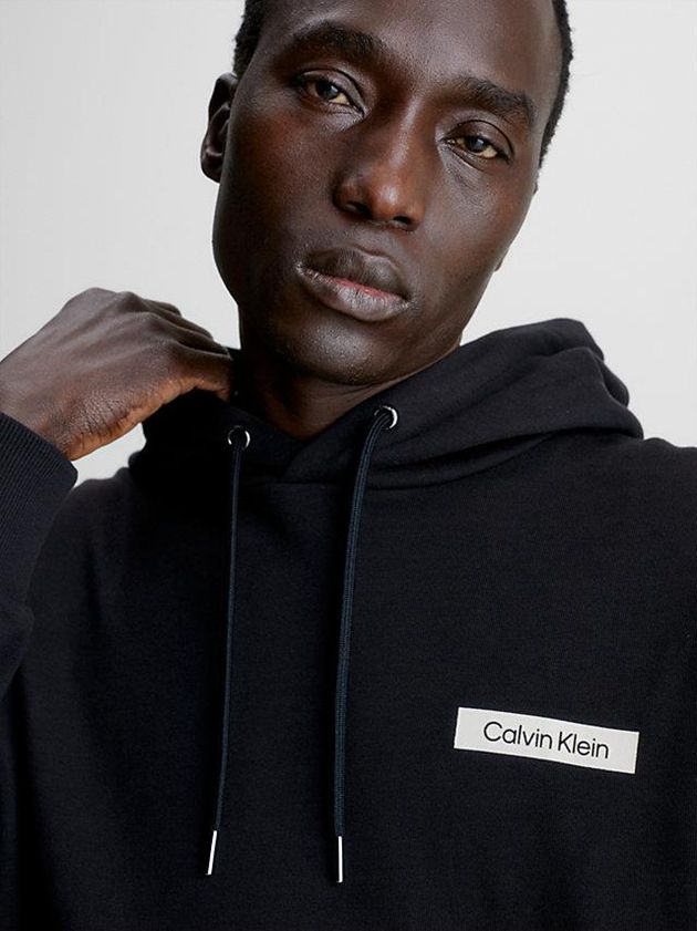 Black Calvin Klein Organic Cotton Logo Men Hoodie | TLEF-87519