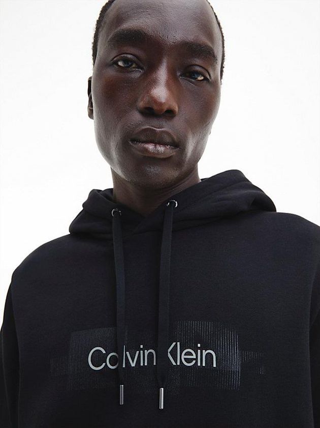 Black Calvin Klein Organic Cotton Logo Men Hoodie | VMQY-28035