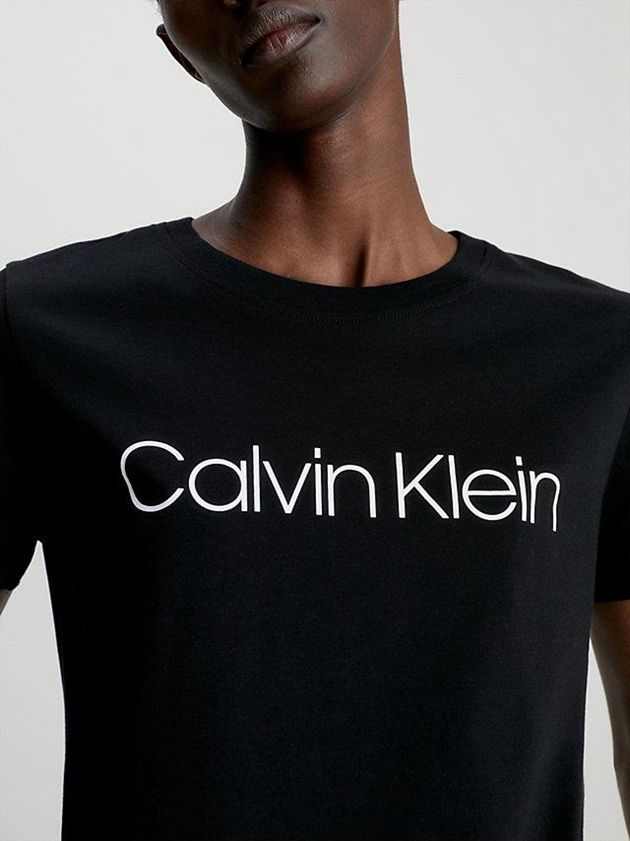 Black Calvin Klein Organic Cotton Logo Women T-Shirt | SIDN-98607