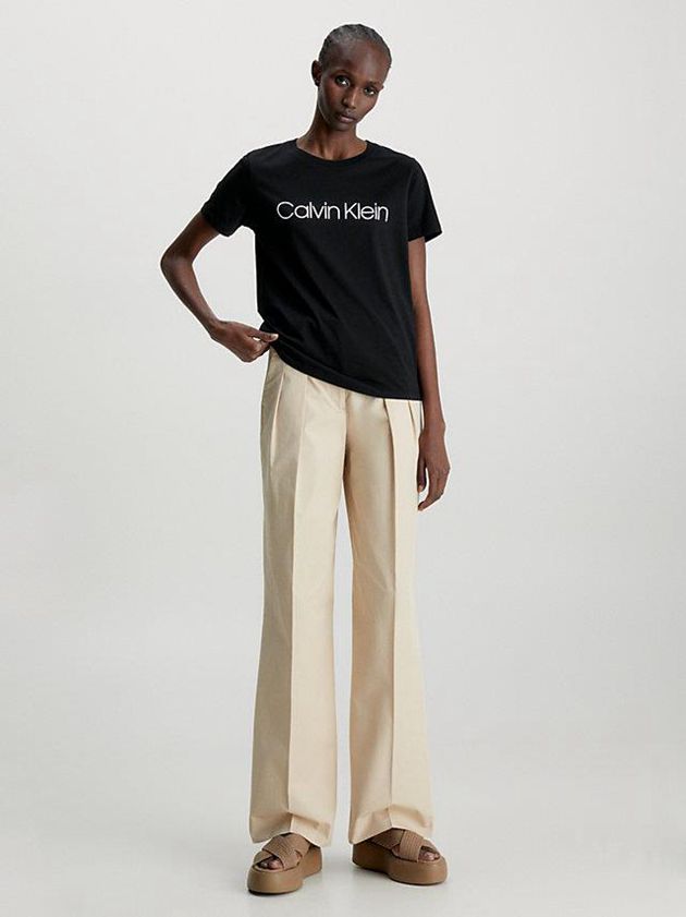 Black Calvin Klein Organic Cotton Logo Women T-Shirt | SIDN-98607