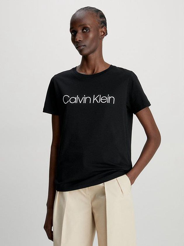 Black Calvin Klein Organic Cotton Logo Women T-Shirt | SIDN-98607