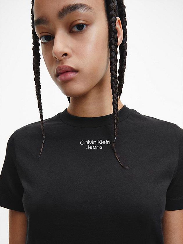 Black Calvin Klein Organic Cotton Logo Women T-Shirt | BTJG-61043