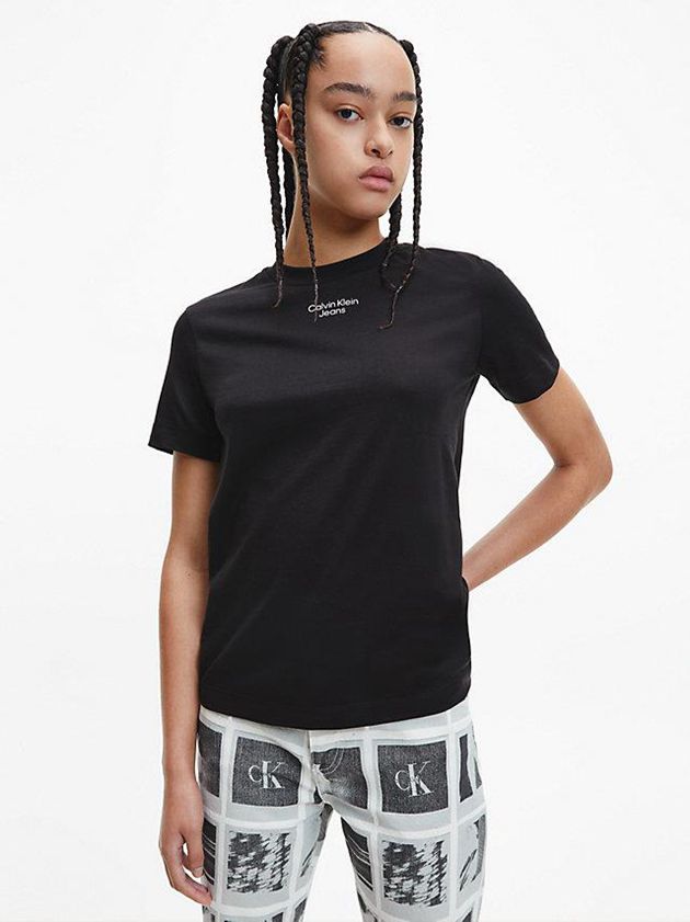 Black Calvin Klein Organic Cotton Logo Women T-Shirt | BTJG-61043