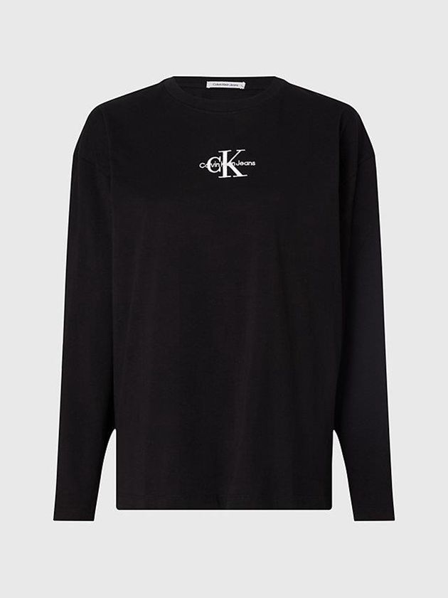 Black Calvin Klein Organic Cotton Long Sleeve Women T-Shirt | UVRP-36980