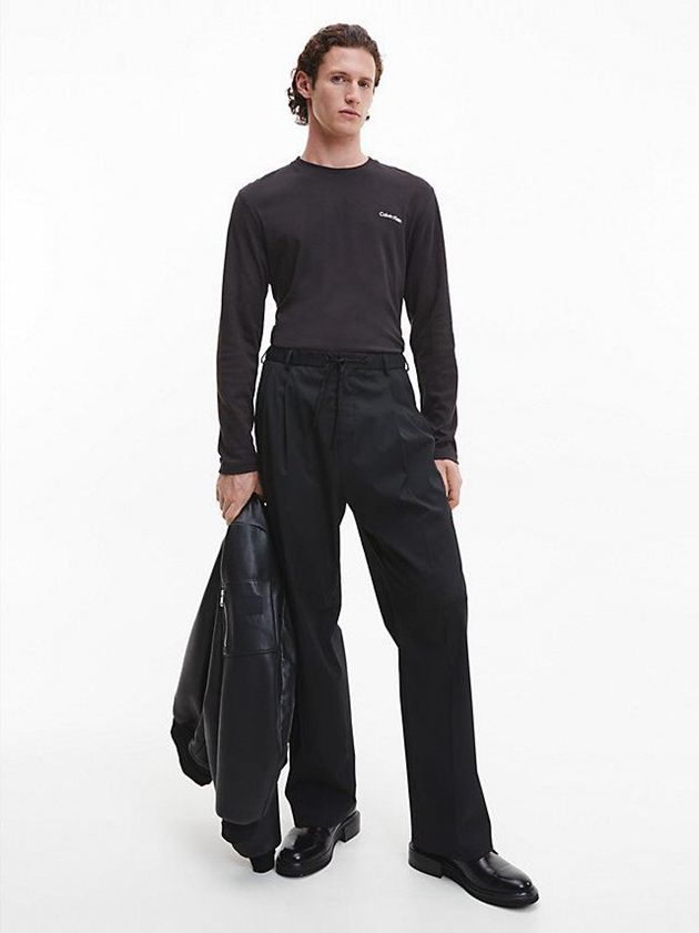 Black Calvin Klein Organic Cotton Long Sleeve Men T-Shirt | JTEU-67802