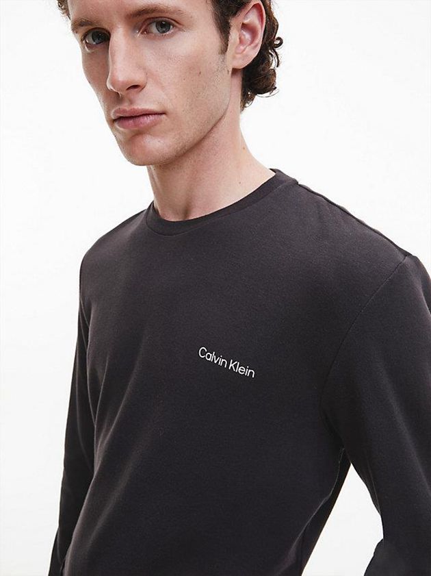 Black Calvin Klein Organic Cotton Long Sleeve Men T-Shirt | JTEU-67802