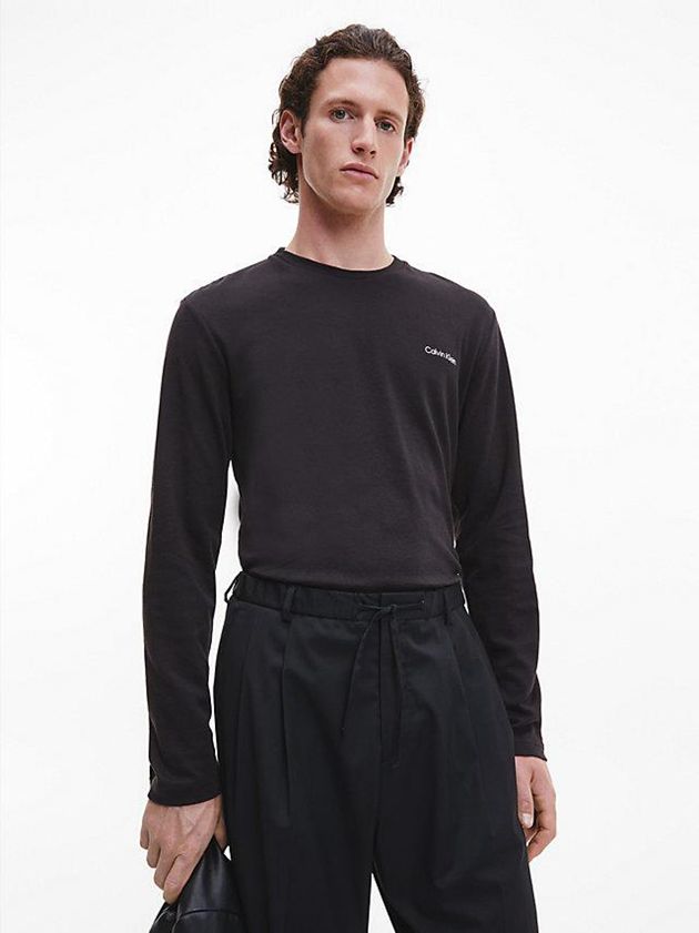 Black Calvin Klein Organic Cotton Long Sleeve Men T-Shirt | JTEU-67802