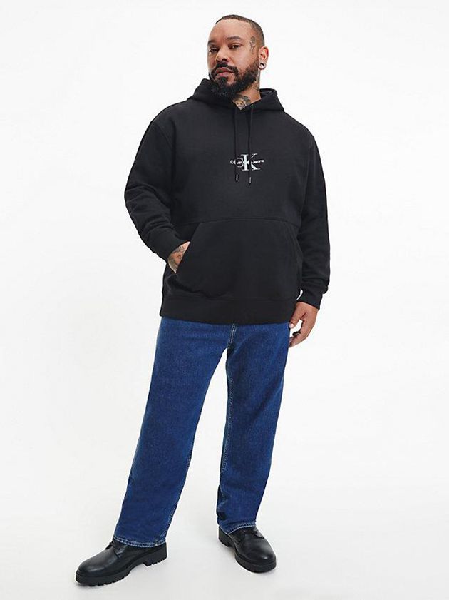 Black Calvin Klein Organic Cotton Monogram Men Hoodie | ENAM-53827