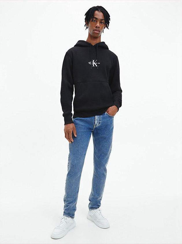 Black Calvin Klein Organic Cotton Monogram Men Hoodie | ENAM-53827