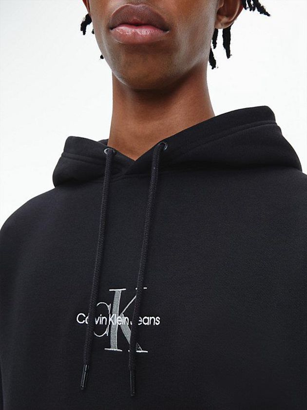 Black Calvin Klein Organic Cotton Monogram Men Hoodie | ENAM-53827
