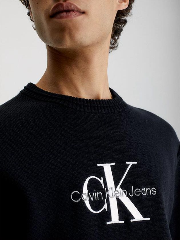 Black Calvin Klein Organic Cotton Monogram Jumper Men Sweater | ZEPX-60472