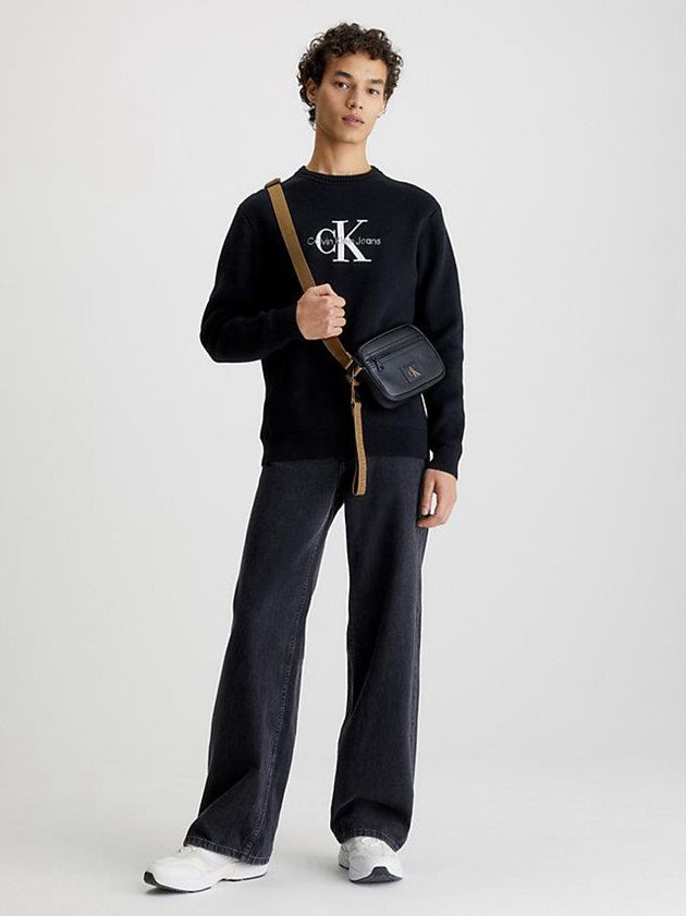 Black Calvin Klein Organic Cotton Monogram Jumper Men Sweater | ZEPX-60472