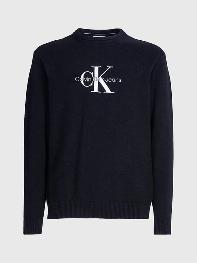 Black Calvin Klein Organic Cotton Monogram Jumper Men Sweater | ZEPX-60472