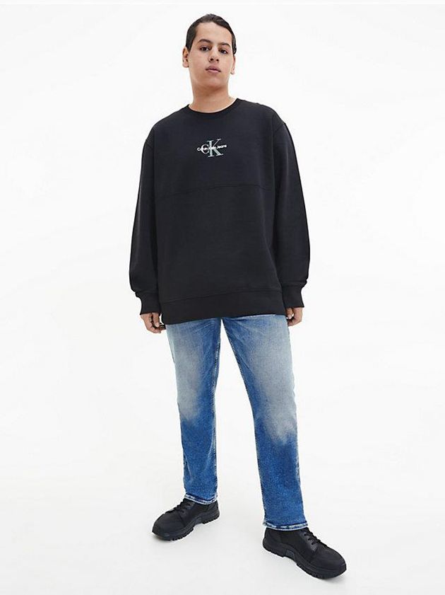 Black Calvin Klein Organic Cotton Monogram Men Sweatshirt | SJOE-63914