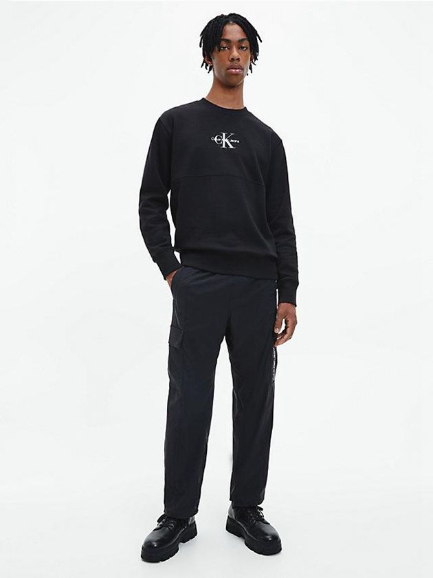 Black Calvin Klein Organic Cotton Monogram Men Sweatshirt | SJOE-63914