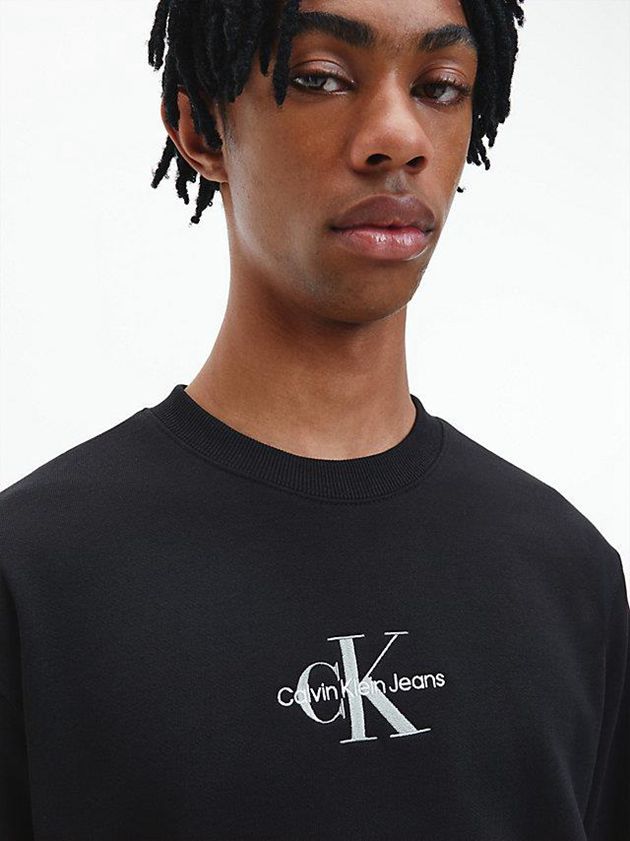 Black Calvin Klein Organic Cotton Monogram Men Sweatshirt | SJOE-63914