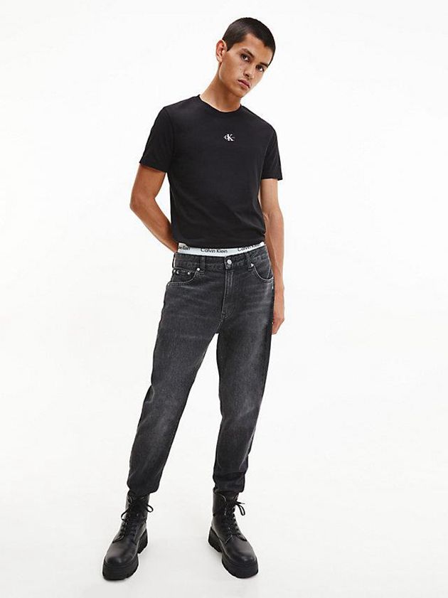 Black Calvin Klein Organic Cotton Monogram Men T-Shirt | SHED-46085