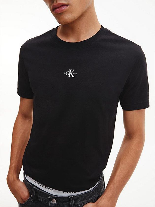 Black Calvin Klein Organic Cotton Monogram Men T-Shirt | SHED-46085