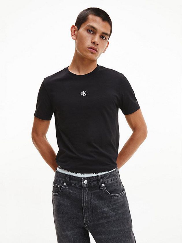Black Calvin Klein Organic Cotton Monogram Men T-Shirt | SHED-46085