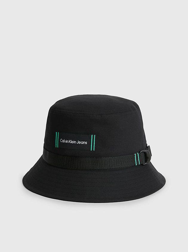Black Calvin Klein Organic Cotton Packable Bucket Men Cap | LXPO-02763