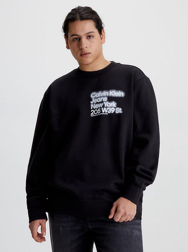 Black Calvin Klein Organic Cotton Printed Men Sweatshirt | XFQE-10428