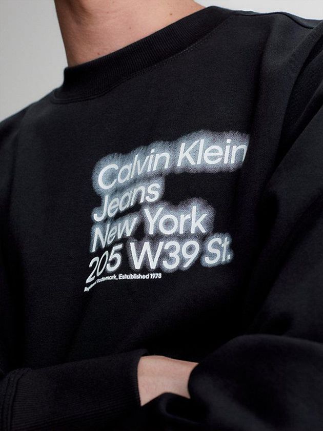 Black Calvin Klein Organic Cotton Printed Men Sweatshirt | XFQE-10428