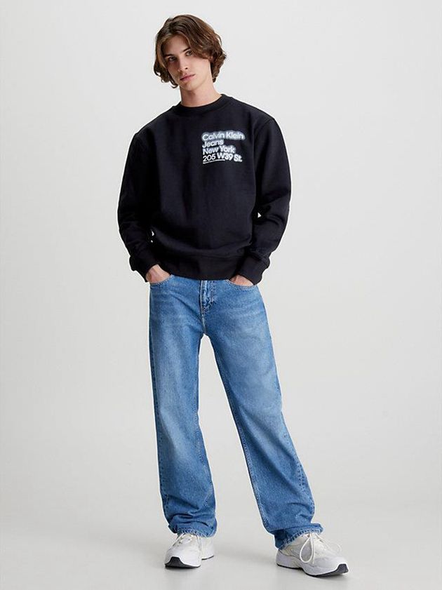 Black Calvin Klein Organic Cotton Printed Men Sweatshirt | XFQE-10428