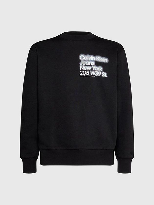 Black Calvin Klein Organic Cotton Printed Men Sweatshirt | XFQE-10428