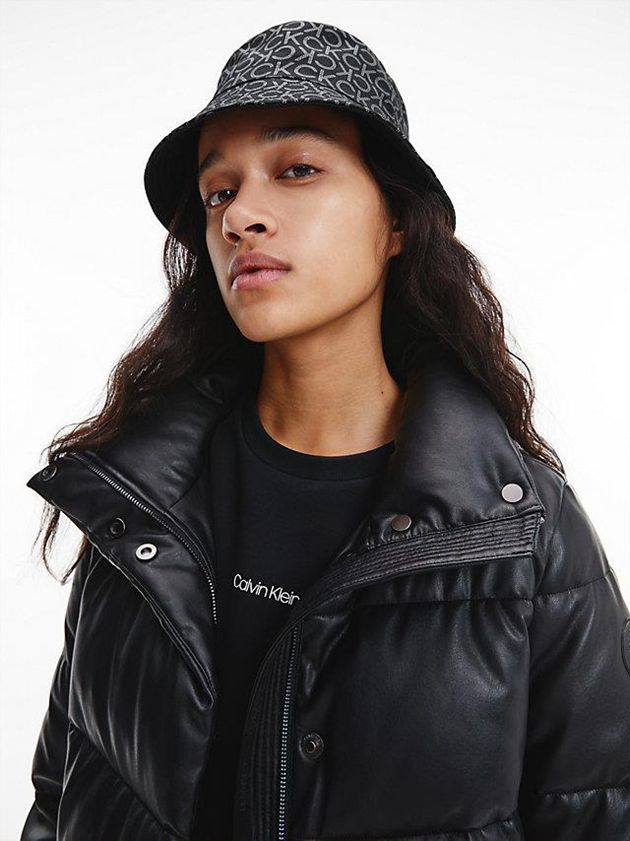 Black Calvin Klein Organic Cotton Reversible Bucket Women Cap | QMEY-79854