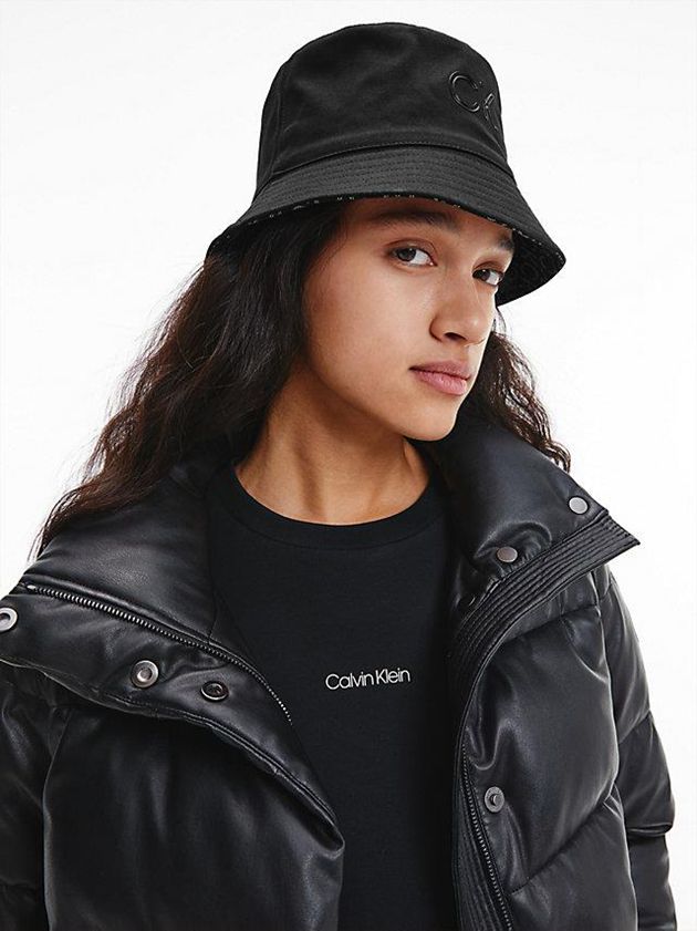Black Calvin Klein Organic Cotton Reversible Bucket Women Cap | QMEY-79854