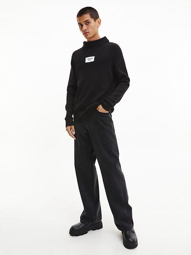 Black Calvin Klein Organic Cotton Roll Neck Jumper Men Sweater | WOEK-53649