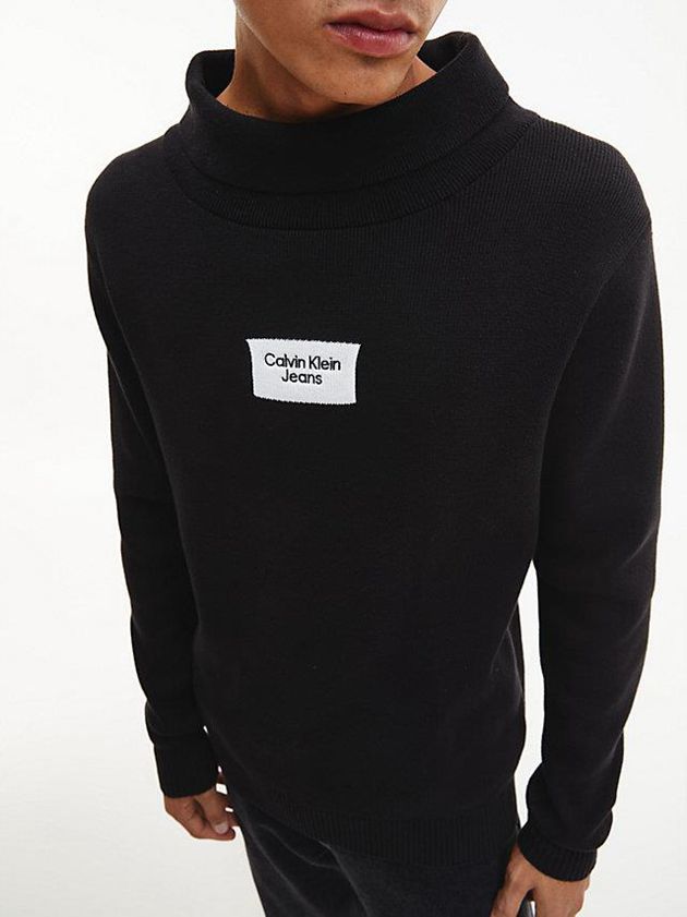 Black Calvin Klein Organic Cotton Roll Neck Jumper Men Sweater | WOEK-53649