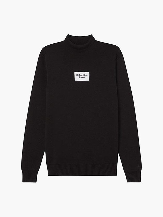 Black Calvin Klein Organic Cotton Roll Neck Jumper Men Sweater | WOEK-53649