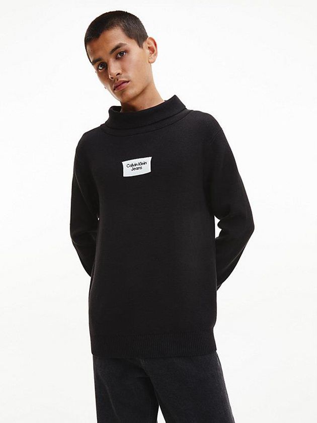 Black Calvin Klein Organic Cotton Roll Neck Jumper Men Sweater | WOEK-53649